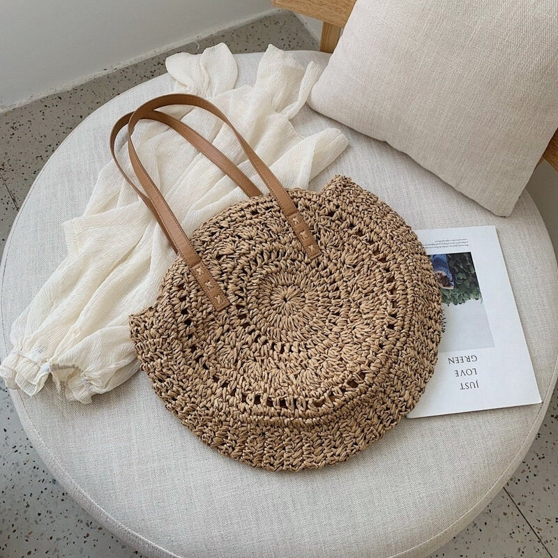 women summer beach large capacity straw woven handbag tote bag Image 4