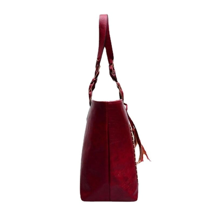 Women Tassel Decoration Tote Large Capacity Woven Handle Handbags Shoulder Bag Image 3