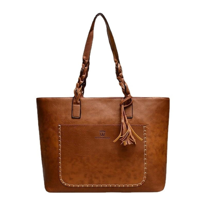 Women Tassel Decoration Tote Large Capacity Woven Handle Handbags Shoulder Bag Image 7