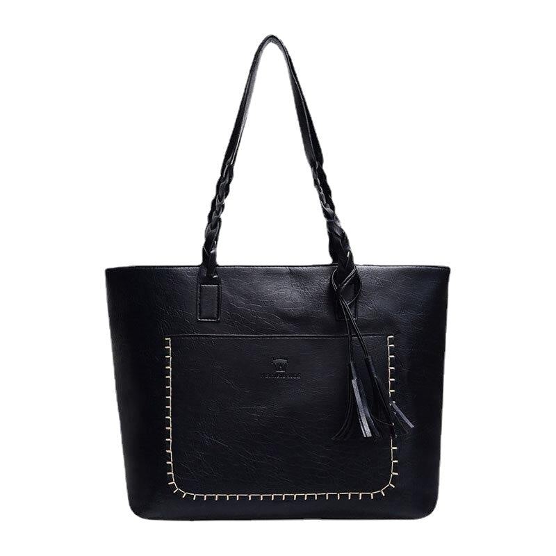 Women Tassel Decoration Tote Large Capacity Woven Handle Handbags Shoulder Bag Image 8