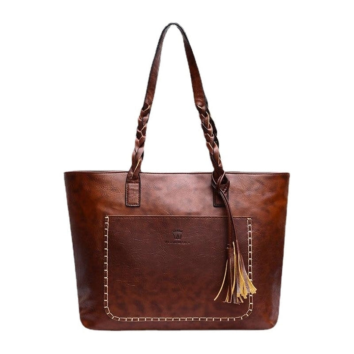 Women Tassel Decoration Tote Large Capacity Woven Handle Handbags Shoulder Bag Image 9