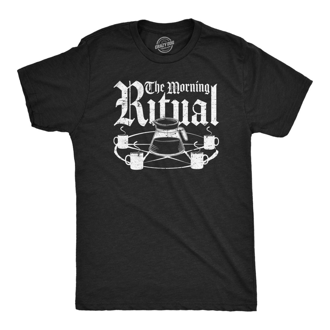 Mens The Morning Ritual T Shirt Funny Caffeine Lovers Coffee Mug Pentagram Tee For Guys Image 1