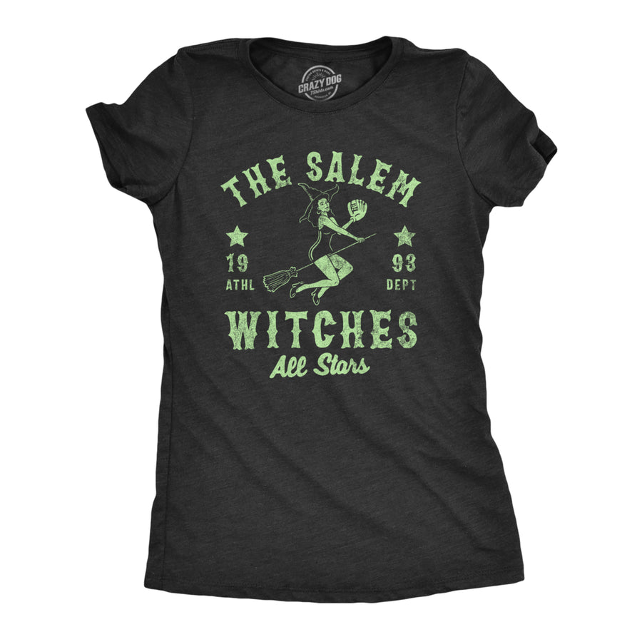 Womens The Salem Witch All Stars T Shirt Funny Halloween Witches Baseball Team Tee For Ladies Image 1