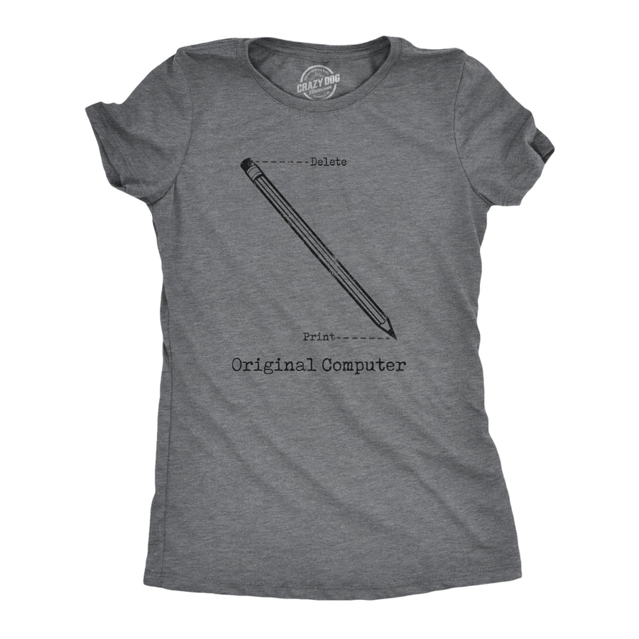 Womens Original Computer T Shirt Funny Pencil Eraser Analog Joke Tee For Ladies Image 1