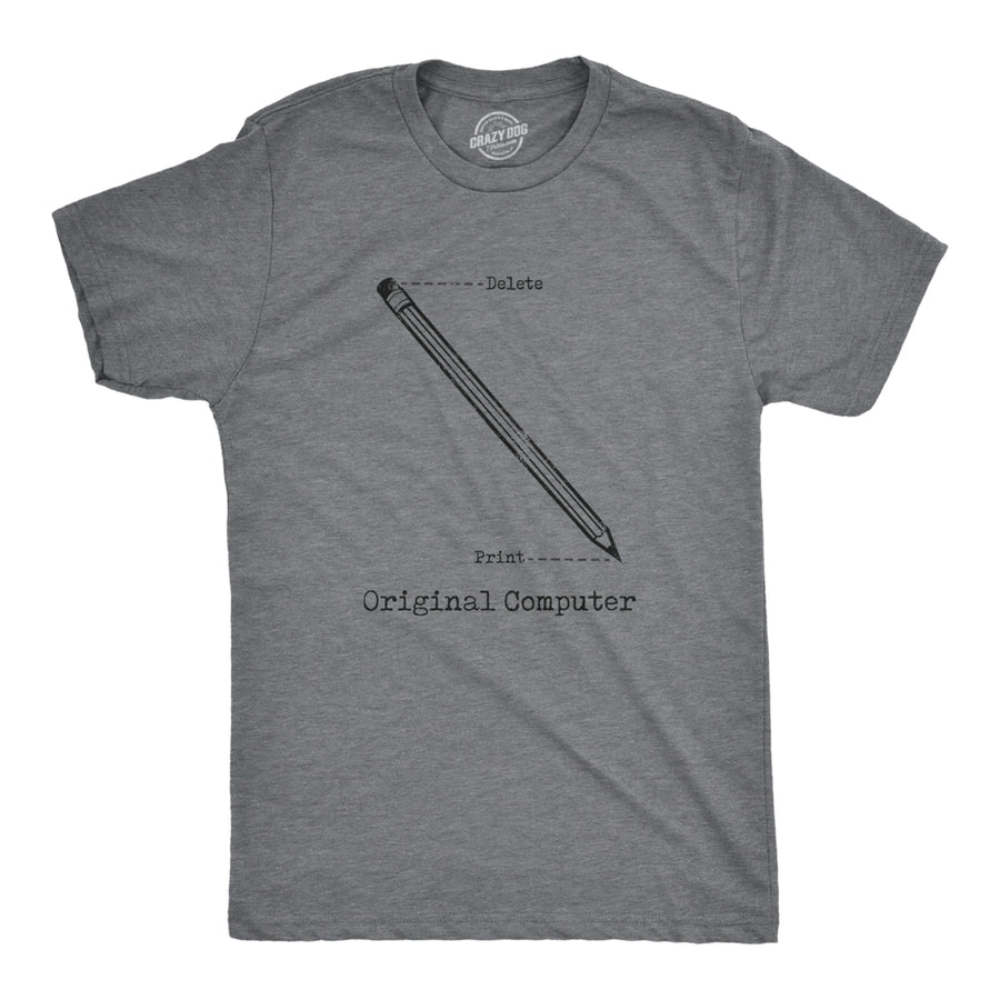 Mens Original Computer T Shirt Funny Pencil Eraser Analog Joke Tee For Guys Image 1