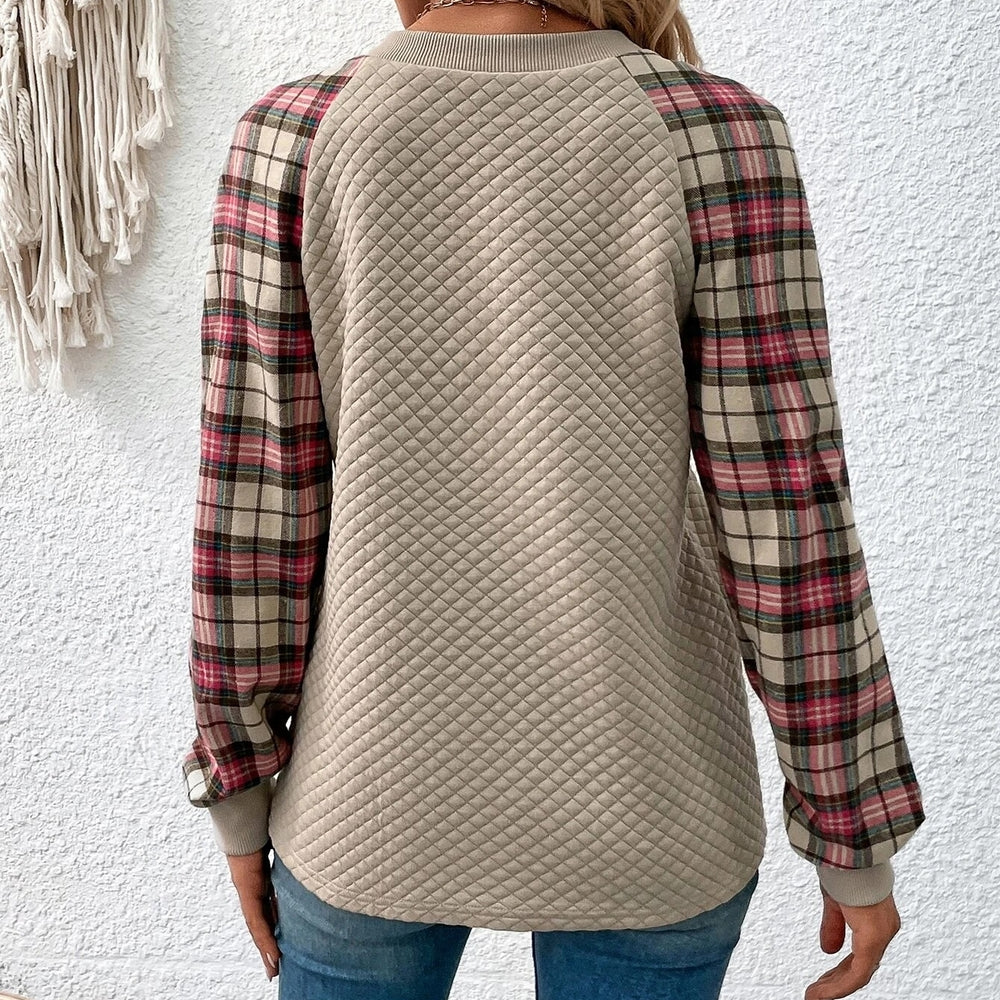 Plaid Raglan Sleeve Sweatshirt Image 2