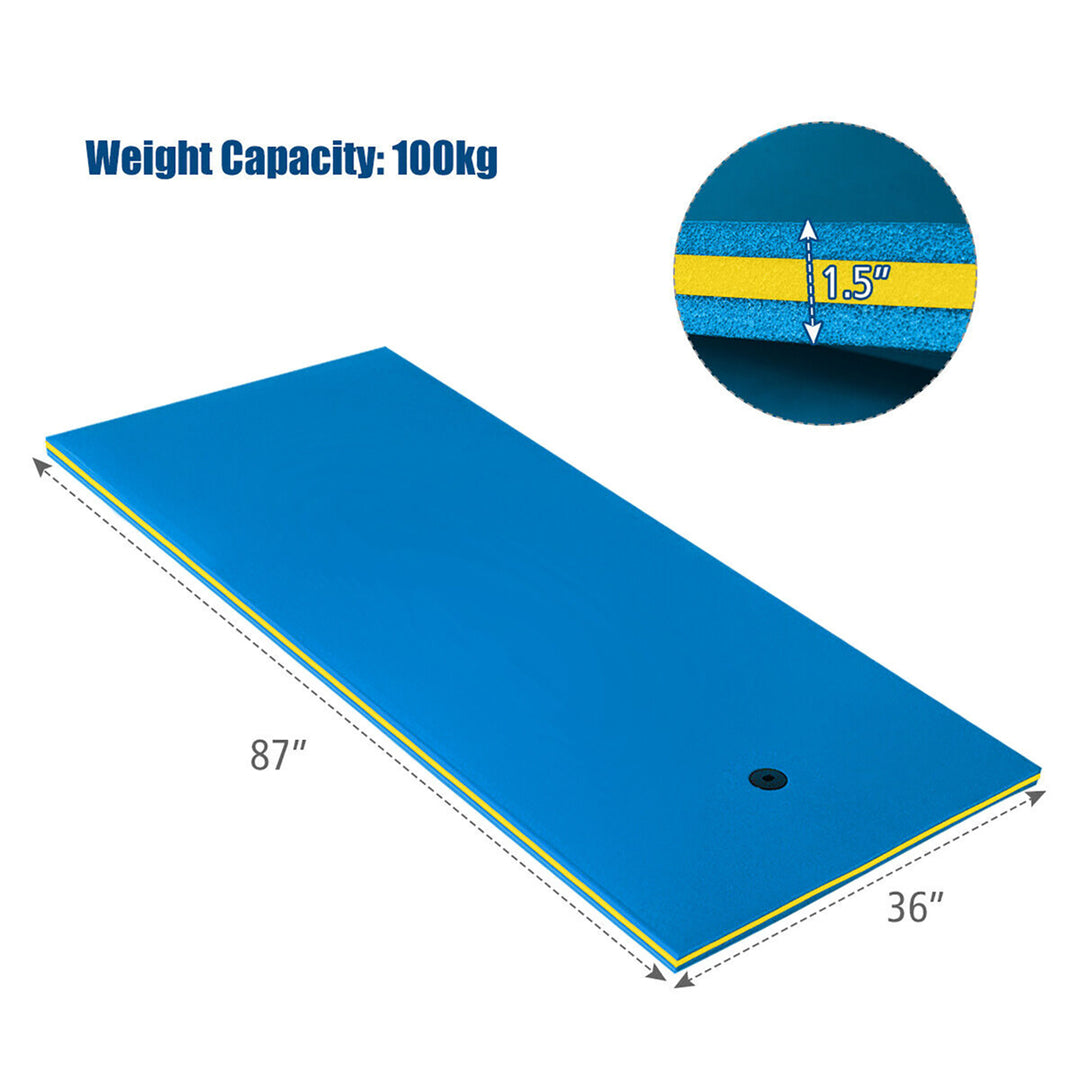 87 x 36 3-layer Floating Pad Mat Water Sports Recreation Relaxing Blue Image 2