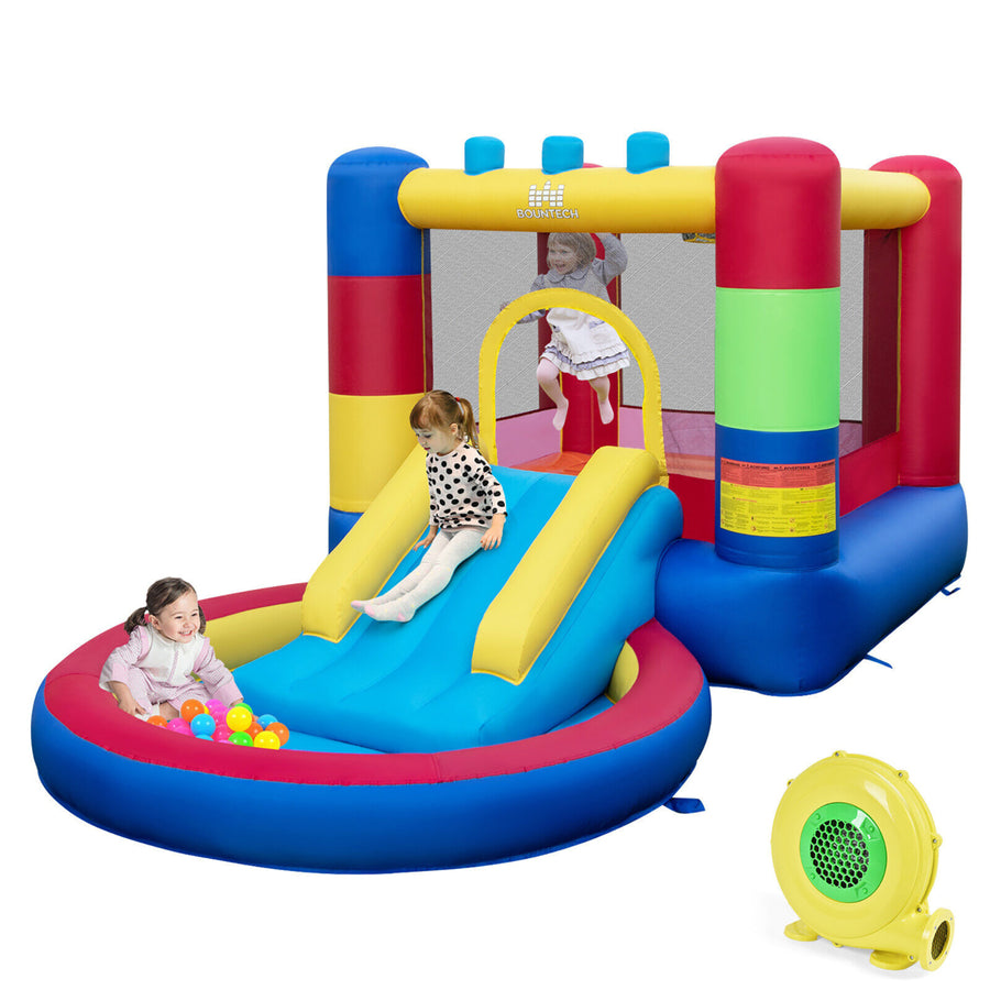 4-in-1 Inflatable Bounce House Colorful Kids Bouncy w/ Ocean Balls and 480W Blower Image 1