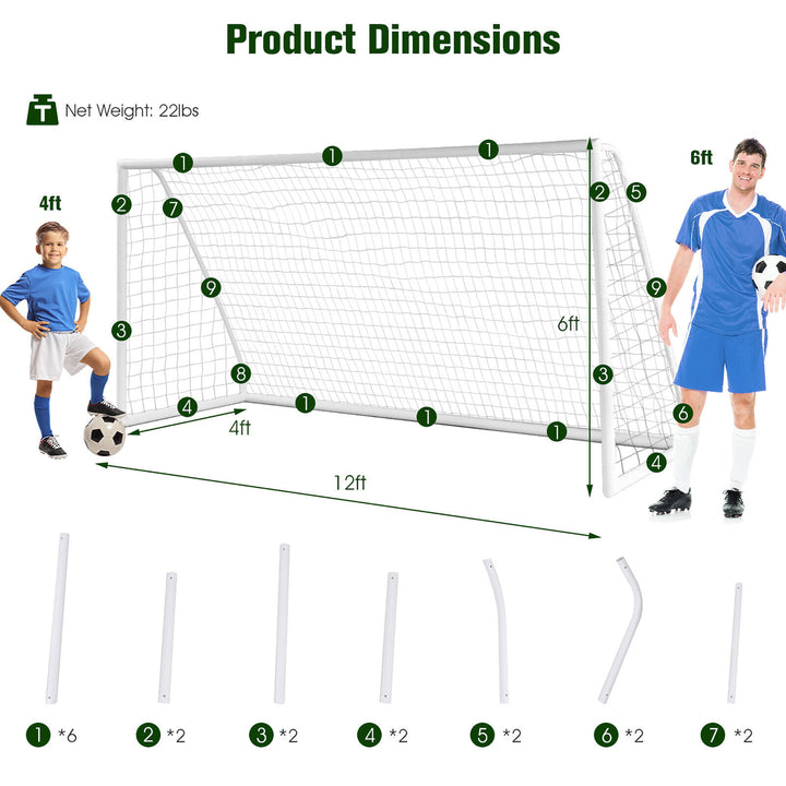 12 x 6FT All-Weather Soccer Goal w/Strong UPVC Frame Kids Adults Soccer Practice Image 2