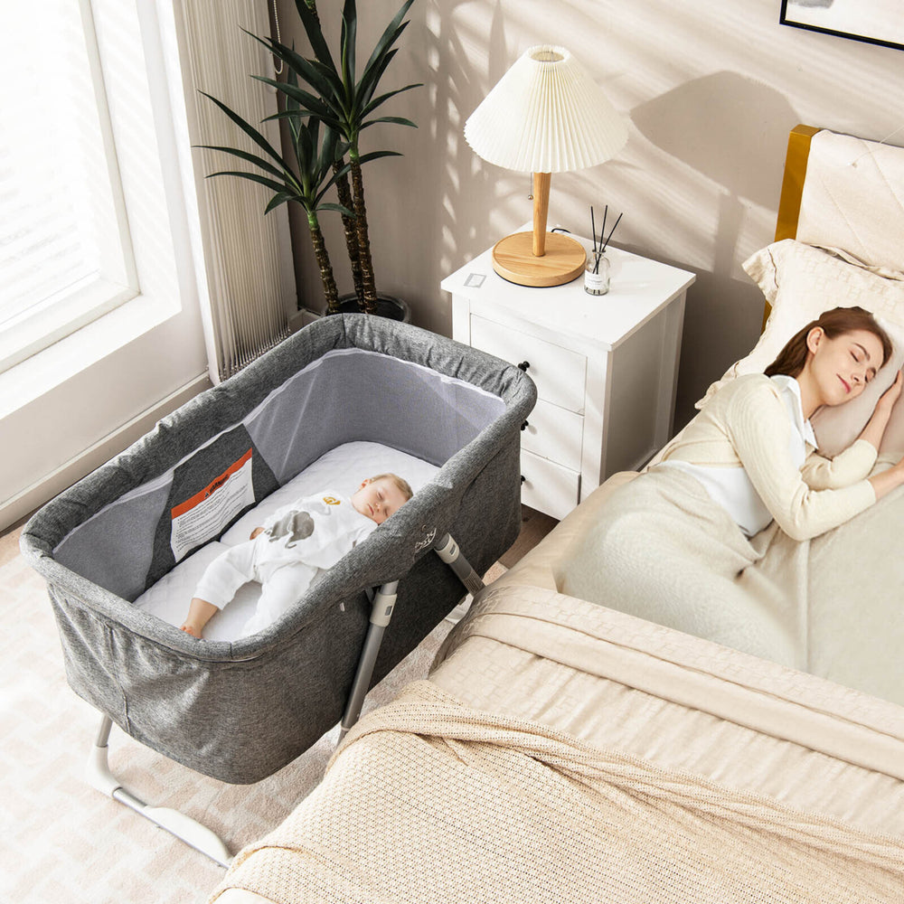 2-in-1 Stationary and Rock Bassinet Portable Travel Cradle w/ Mattress and Net Image 2