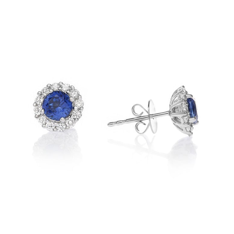 14k White Gold Plated 4Ct Round Created Blue Sapphire Halo Stud Earrings Image 1