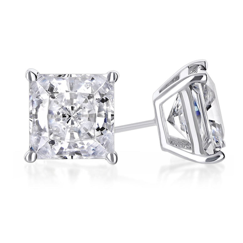 14k White Gold Plated 3 Ct Round Created White Sapphire Princess Cut Stud Earrings Image 1