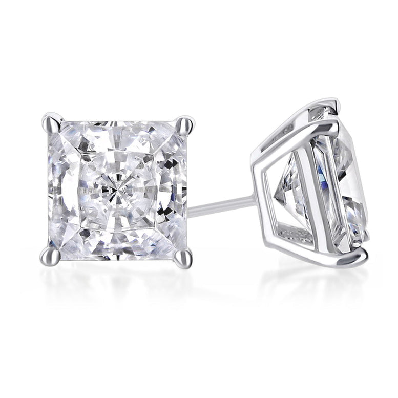 14k White Gold Plated Created White Sapphire Princess Cut Stud Earrings 1/2 Ct Image 1