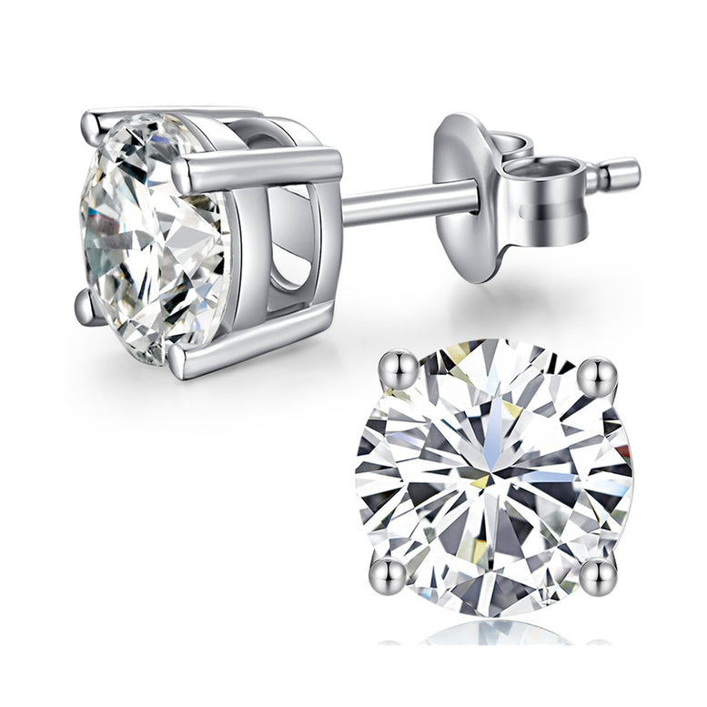 14k White Gold Plated 3 Ct Round Created White Sapphire Stud Earrings Gift Boxed Image 1