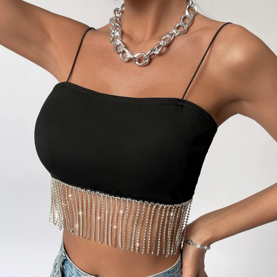 Rhinestone Fringe Trim Crop Cami Top Image 3