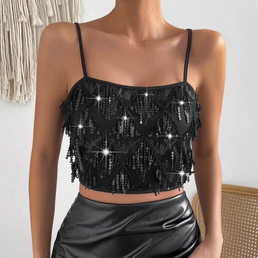 Sequin Fringe Trim Cami Top Image 1