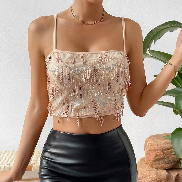 Sequin Fringe Trim Cami Top Image 9