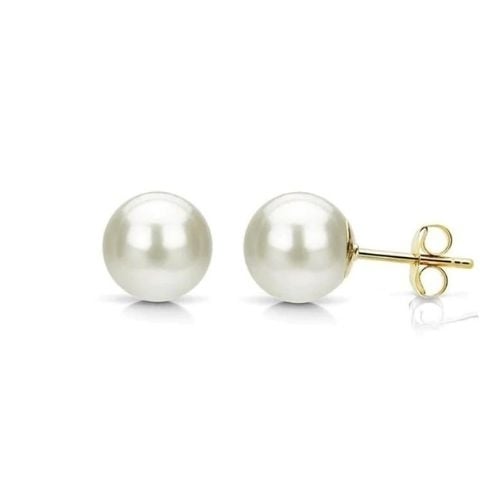 18K Yellow Gold Plated Pearl CZ Round 3CT Stud Earrings Gift Boxed Fashion Jewelry Image 1