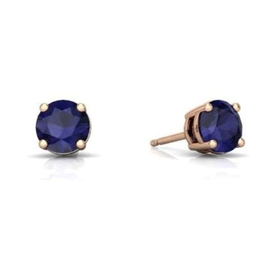 24k Rose Gold Plated 2 Cttw Blue Sapphire Round Stud Earrings Image 1