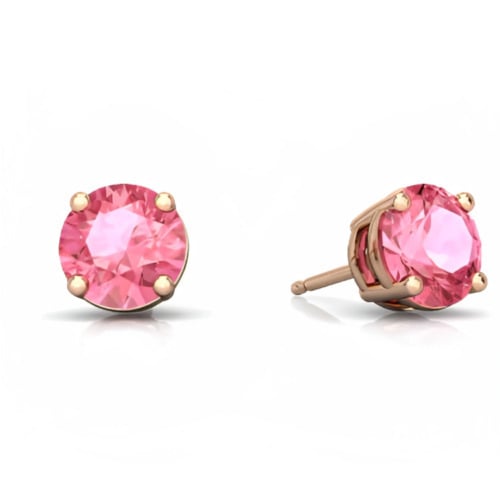 24k Rose Gold Plated 2 Cttw Pink Sapphire Round Stud Earrings Gift Boxed Image 1