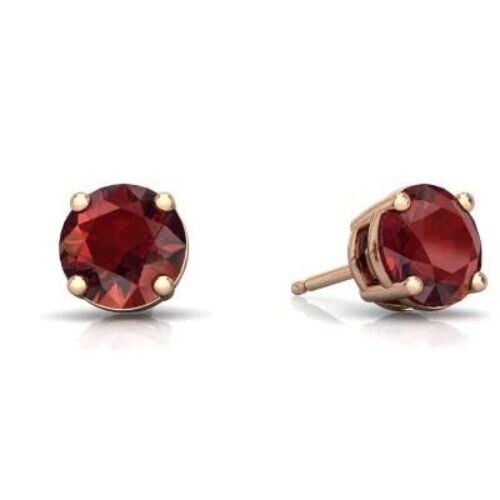 24k Rose Gold Plated 2 Cttw Garnet Round Stud Earrings Image 1