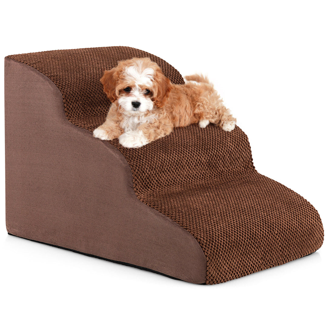 3 Tiers Foam Dog Ramps/Steps Non-Slip Dog Steps for Beds Or Couches Coffee Image 1