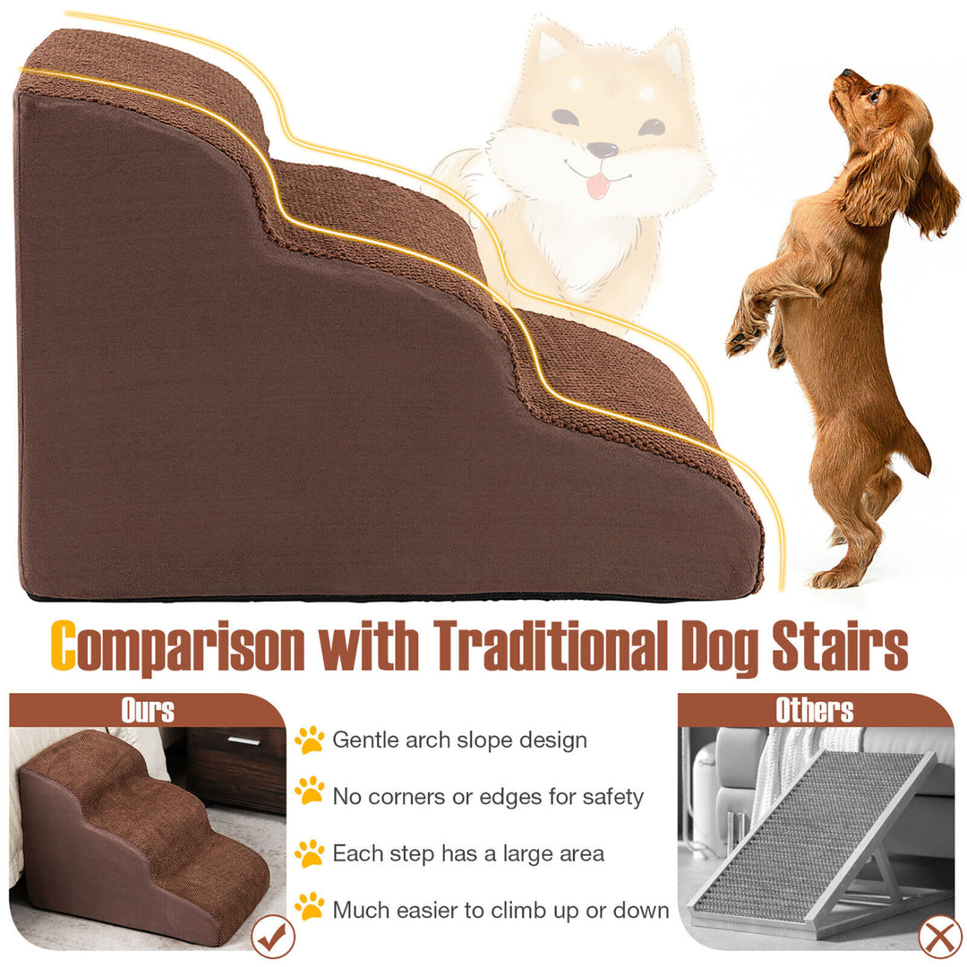 3 Tiers Foam Dog Ramps/Steps Non-Slip Dog Steps for Beds Or Couches Coffee Image 7