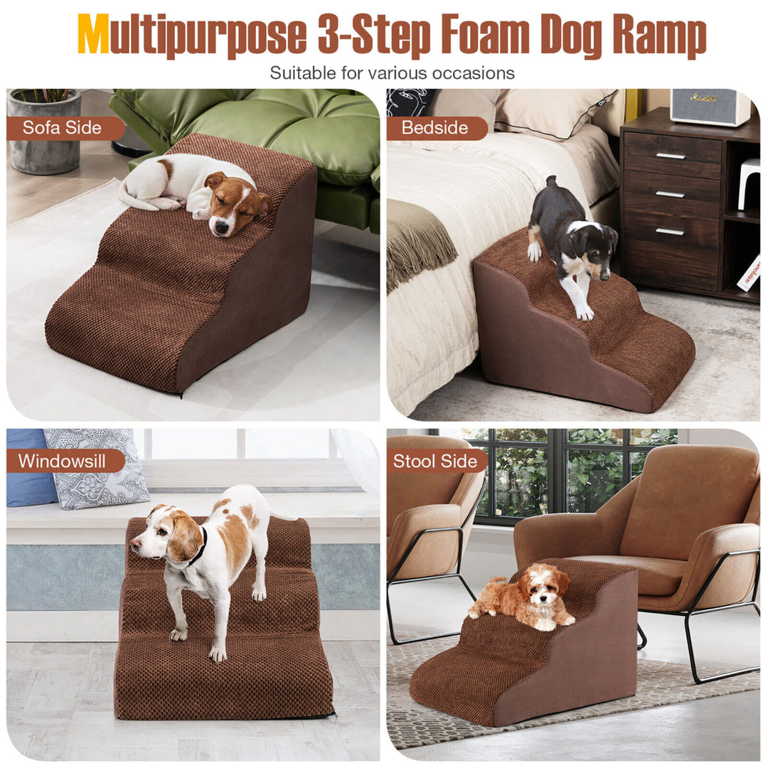 3 Tiers Foam Dog Ramps/Steps Non-Slip Dog Steps for Beds Or Couches Coffee Image 9