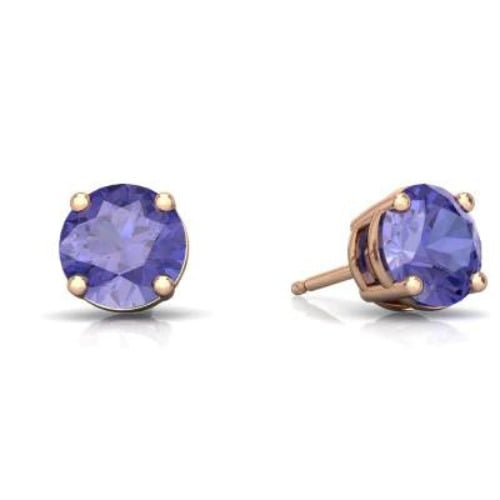 24k Rose Gold Plated 2 Cttw Round Tanzanite Stud Earrings Gift Boxed Image 1