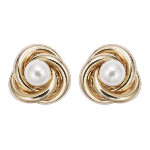 18K Yellow Gold Plated Pearl Stud Earrings 4 CT Round White Gift Boxed Image 1