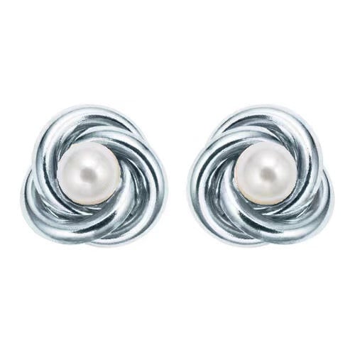 18K White Gold Plated White Freshwater Pearl Round 1-2 CT Stud Earrings Image 2