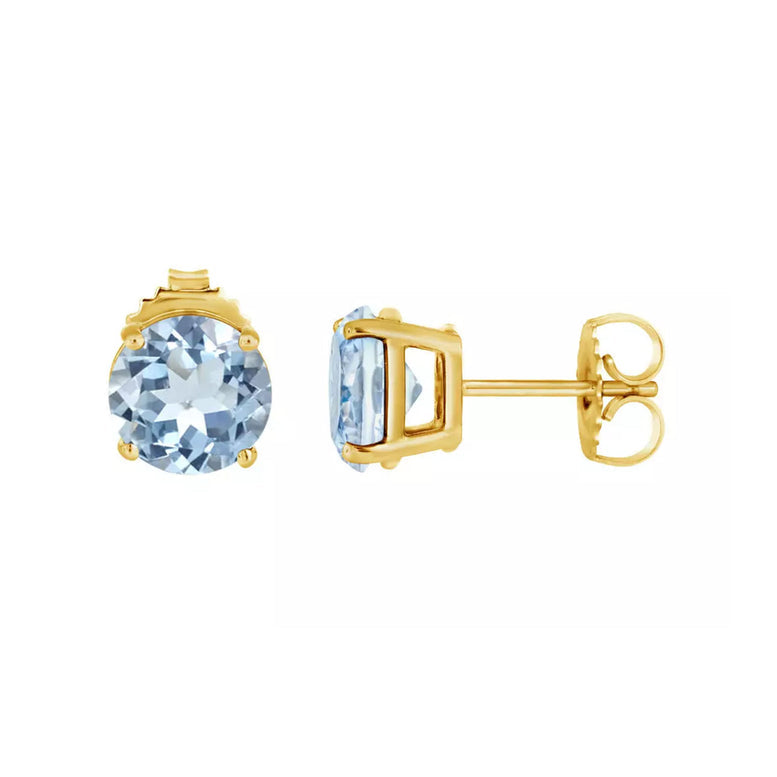 10k Yellow Gold Plated 3 Ct Round Created Aquamarine Sapphire Stud Earrings Image 1