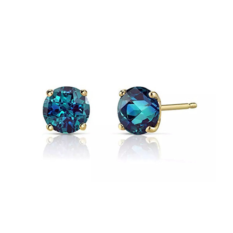 10k Yellow Gold Plated 1-2 Ct Round Created Alexandrite Sapphire Stud Earrings Image 1