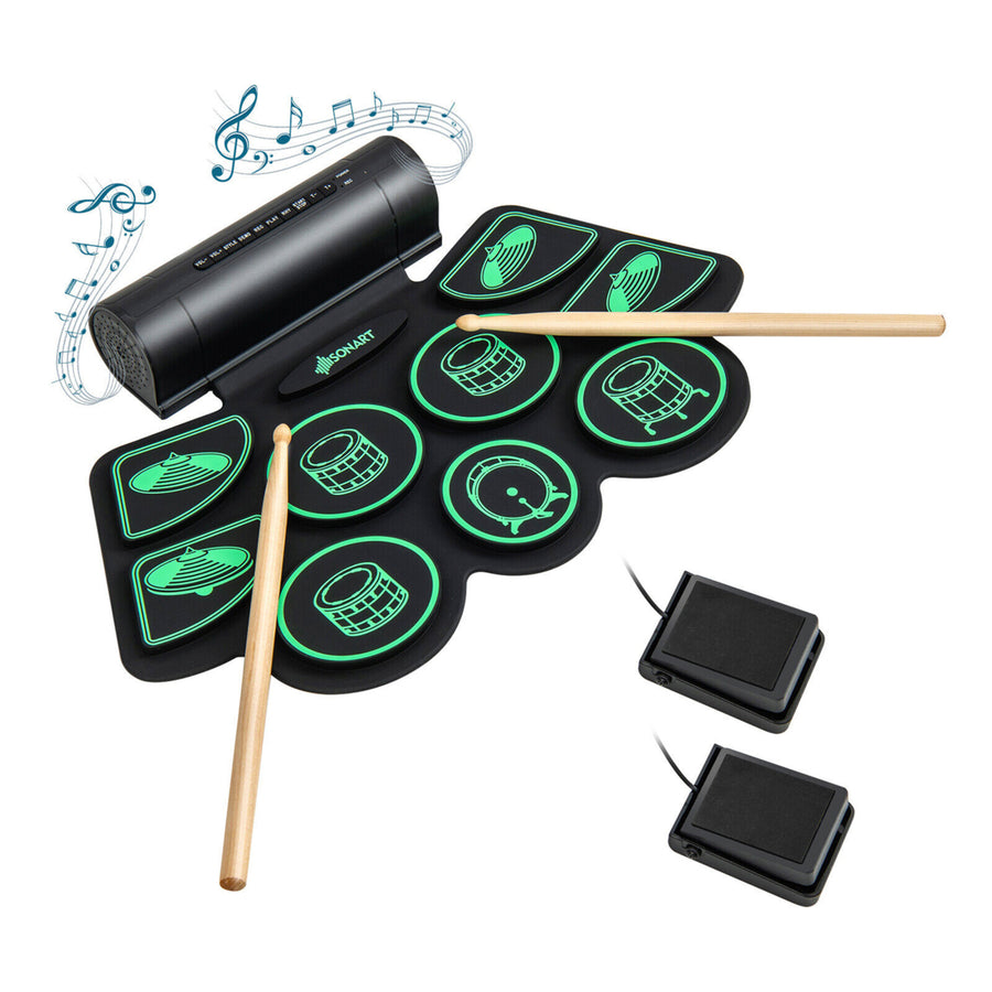 9 Pads Electronic Drum Set Roll Up Drum Kit w/ MIDI and Dual Stereo Speakers Image 1
