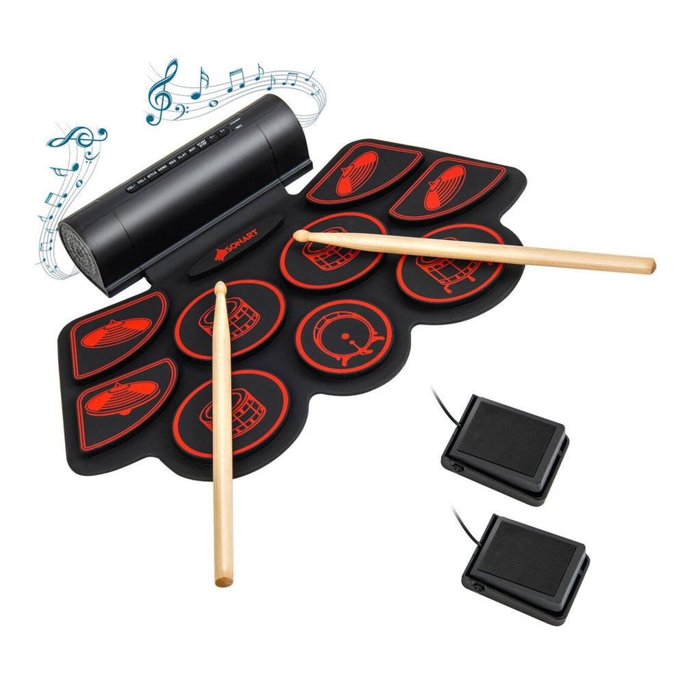 9 Pads Electronic Drum Set Roll Up Drum Kit w/ MIDI and Dual Stereo Speakers Image 2