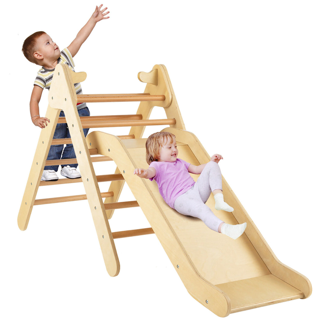 2-in-1 Wooden Climbing Triangle Set Triangle Climber w/ Ramp Image 1