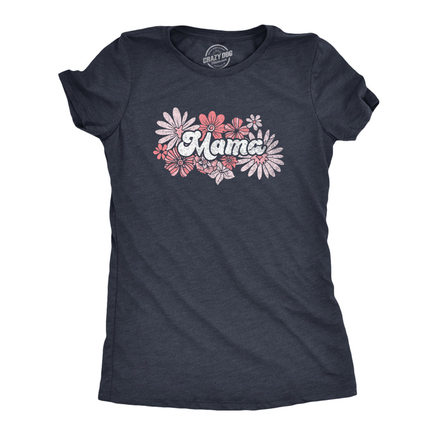 Womens Floral Mama T Shirt Funny Cute Vintage Mothers Day Flower Gift Tee For Ladies Image 1