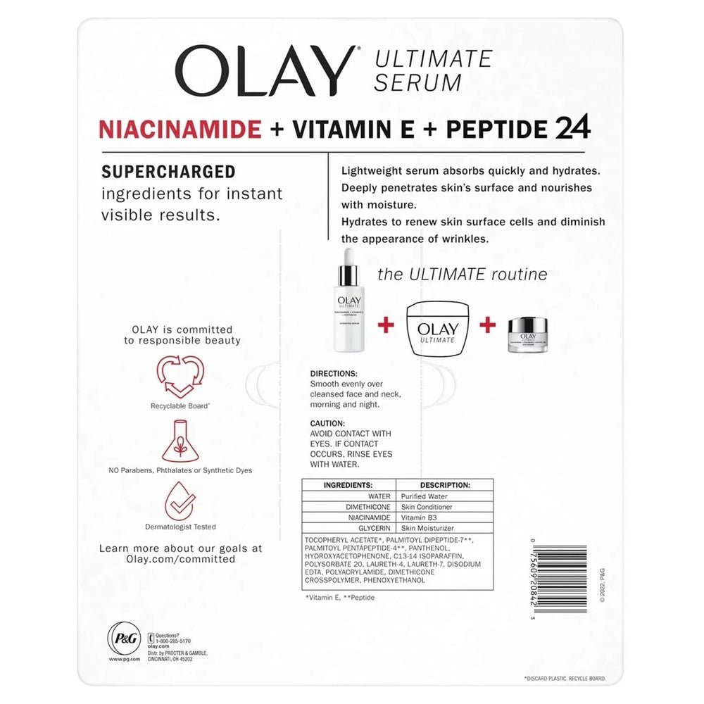 Olay Ultimate Niacinamide + Vitamin E + Peptide 24 Hydrating Serum1.3oz (2 Ct) Image 2