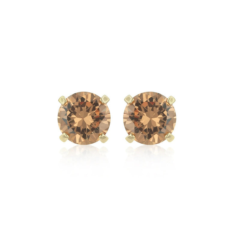 10k Yellow Gold Plated 1-2 Carat Round Created Champagne Sapphire Stud Earrings Image 1