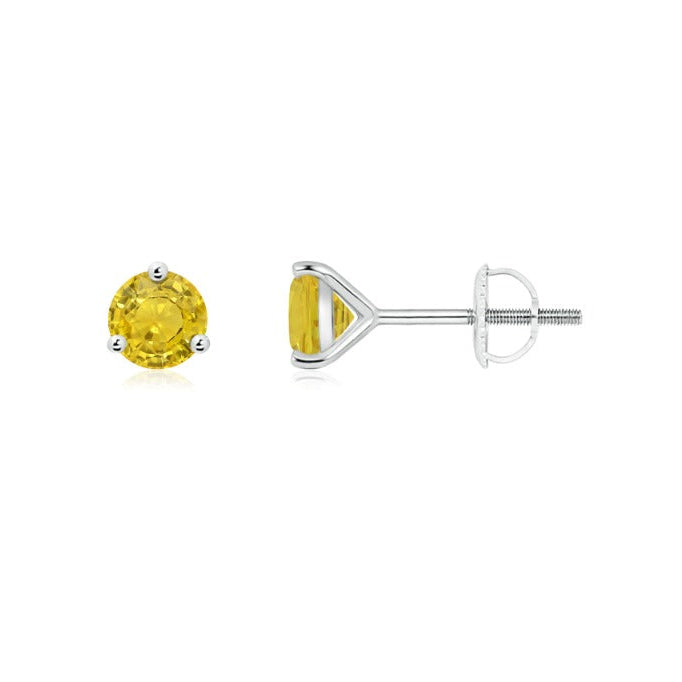 10k White Gold Plated 4 Carat Round Created Yellow Sapphire Stud Earrings Image 1