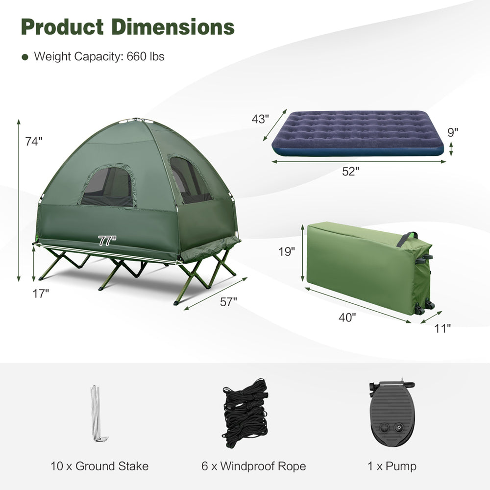 2-Person Compact Portable Pop-Up Tent/Camping Cot w/ Air Mattress and Sleeping Bag Image 2