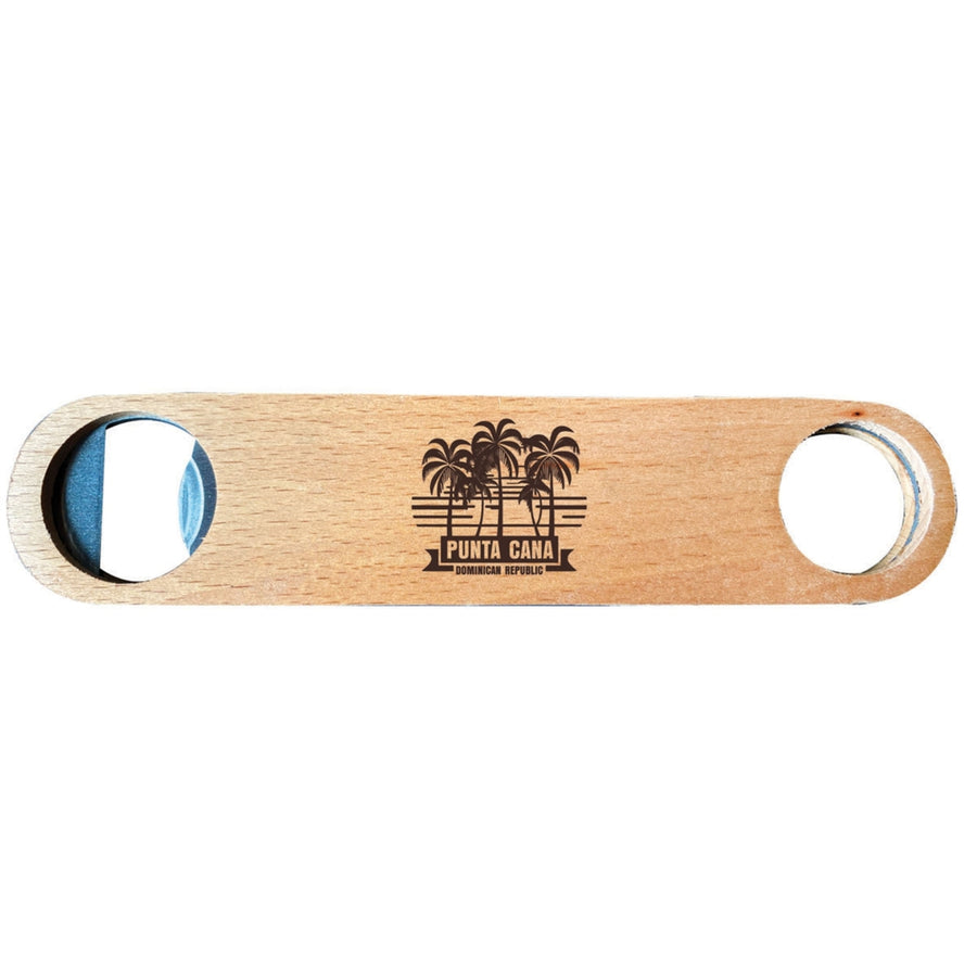 Punta Cana Dominican Republic Souvenir Etched Magnetic Wooden Bottle Opener PALM Design2 Image 1