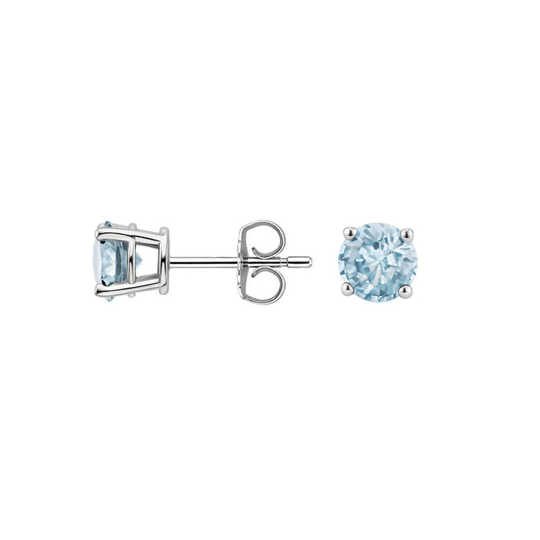 10k White Gold Plated 1 Ct Round Created Aquamarine Stud Earrings Image 1