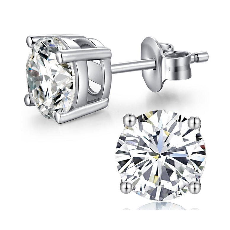 10k White Gold Plated 3 Ct Round Created White Sapphire Stud Earrings Image 1