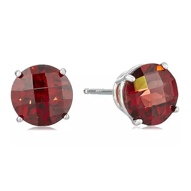 10k White Gold Plated 1-2 Carat Round Created Garnet Sapphire Stud Earrings Image 1