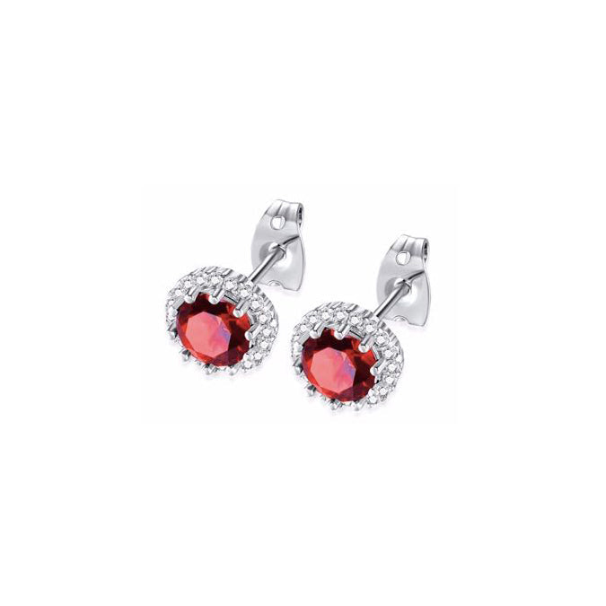 10k White Gold Plated 1 Ct Created Halo Round Garnet Stud Earrings Image 1