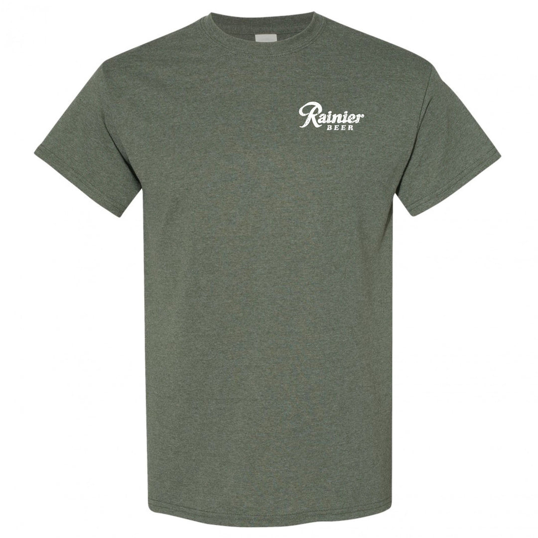 Rainier Beer Distressed Mountain Logo Front and Back T-Shirt Image 2