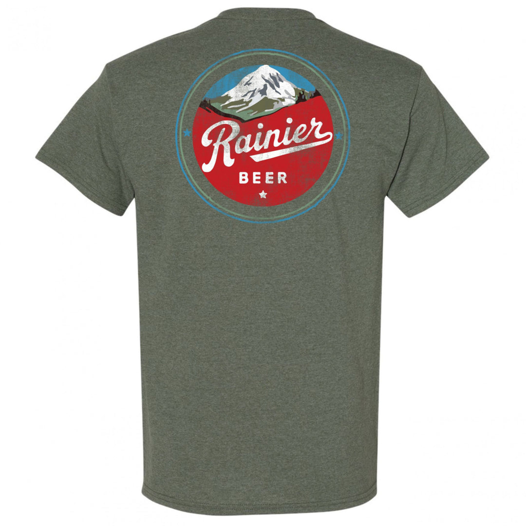 Rainier Beer Distressed Mountain Logo Front and Back T-Shirt Image 3