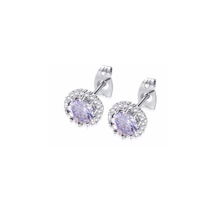 10k White Gold Plated 2 Ct Created Halo Round Tanzanite Stud Earrings Image 1