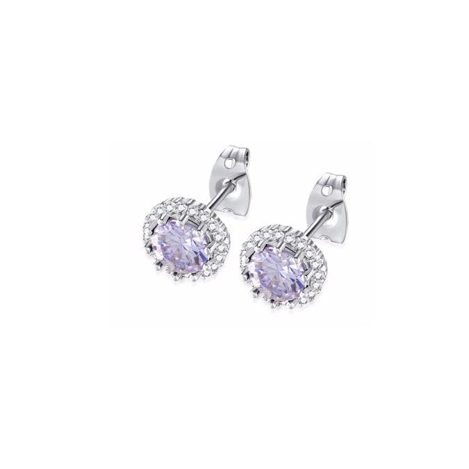 10k White Gold Plated 3 Ct Created Halo Round Tanzanite Stud Earrings Image 1